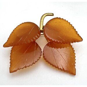 Vintage Amber 4 Leaf Brooch Russia Hallmark 6.21 Grams.